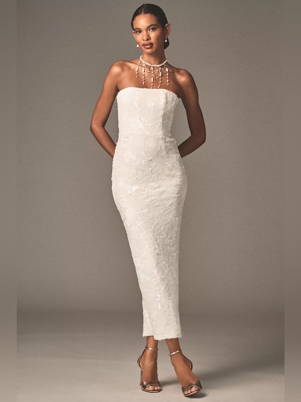 Helsi Leslie Strapless Sequin Lace Column Midi Dress